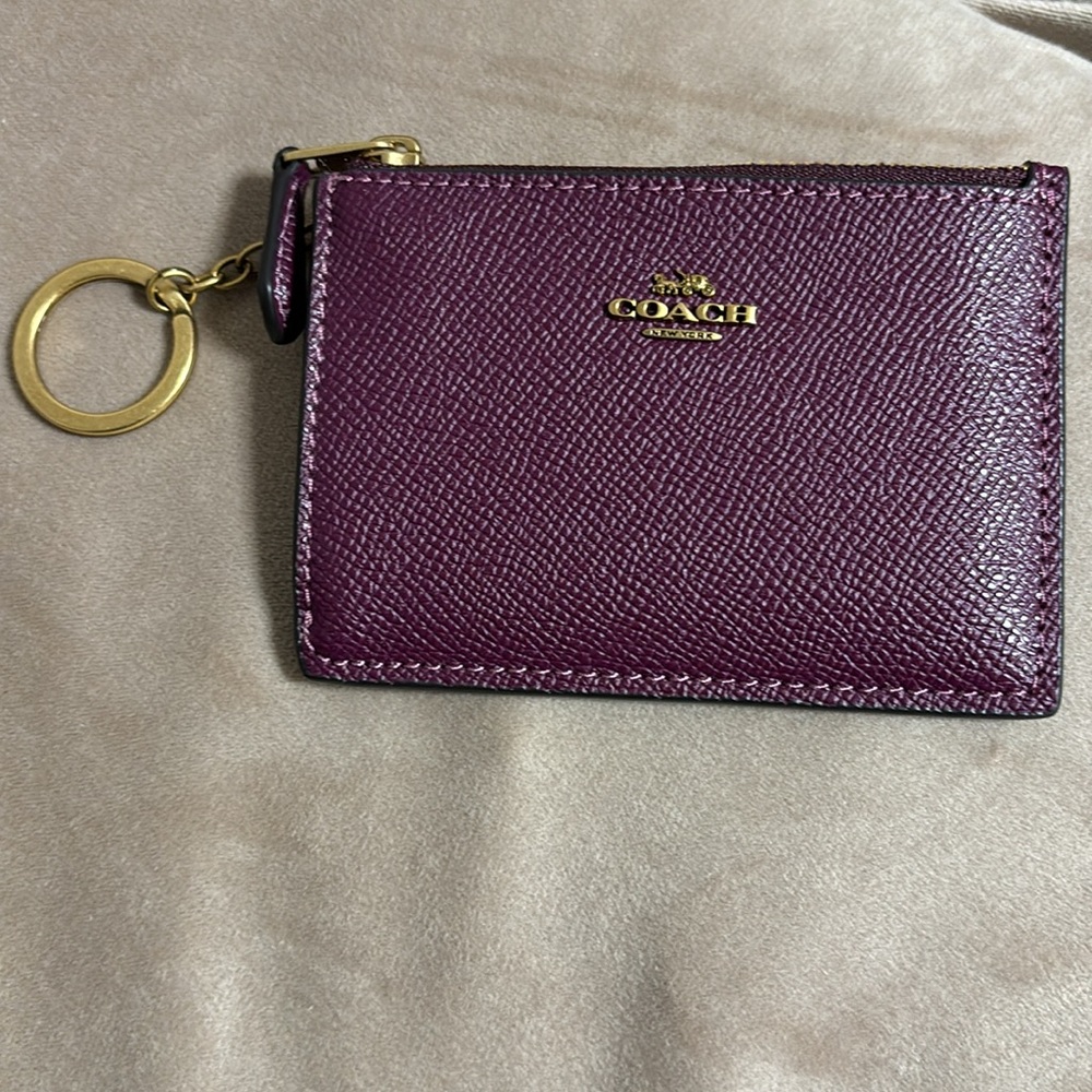 New Coach XGrain Mini ID SKNY Key & Card Holder only- Deep Berry - Picture 3 of 14